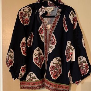 Umgee Women's Navy and Pink Floral Blouse